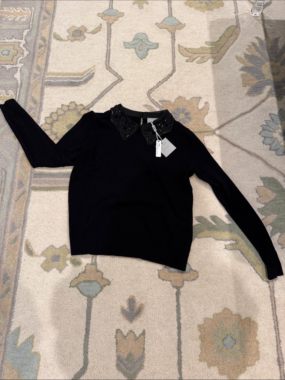 Milano Black Sweater with Embellished Peter Pan Collar